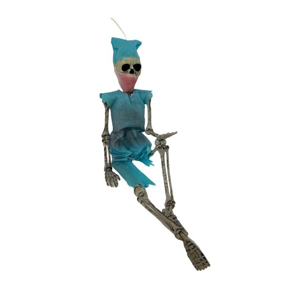 Skeleton Doctor Halloween Decoration Ornament 16” Blue Scrubs Mask Posable - Picture 5 of 9